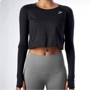 Gymshark Drawstring Black Long Sleeve Crop Top